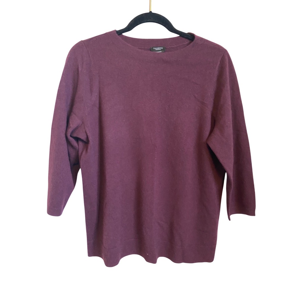 Talbots Plus Petite Pure Cashmere Sweater Purple Crew Neck‎ 3/4 Sleeve 1XP